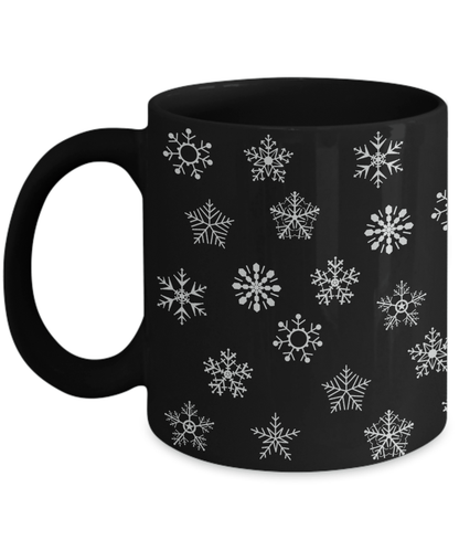 Snowflake Black Ceramic Coffee, Hot Chocolate Mug