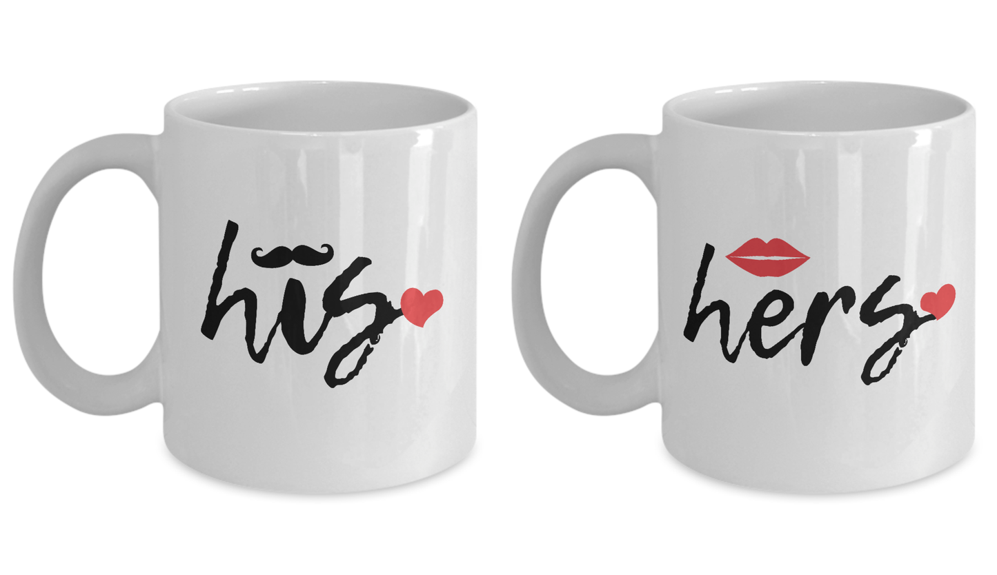 His and Hers Ceramic Couples Coffee Mugs - Set of 2