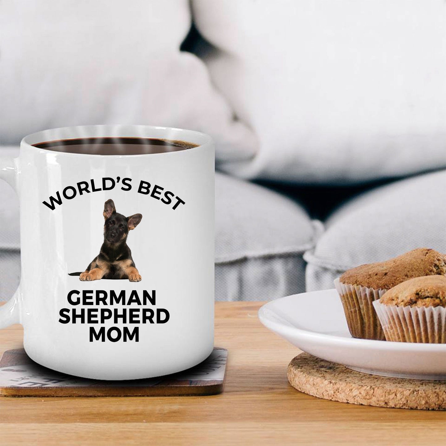 German Shepherd Puppy Dog Lover Gift World's Best Mom Birthday Mother's Day White Ceramic Coffee Mug