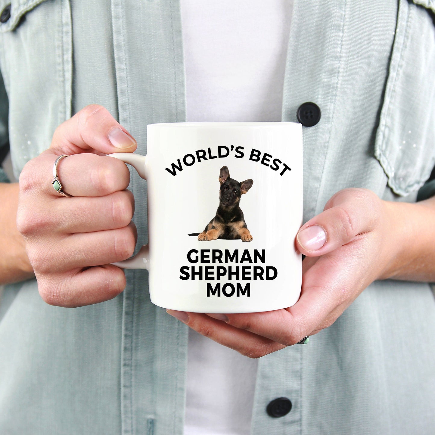 German Shepherd Puppy Dog Lover Gift World's Best Mom Birthday Mother's Day White Ceramic Coffee Mug