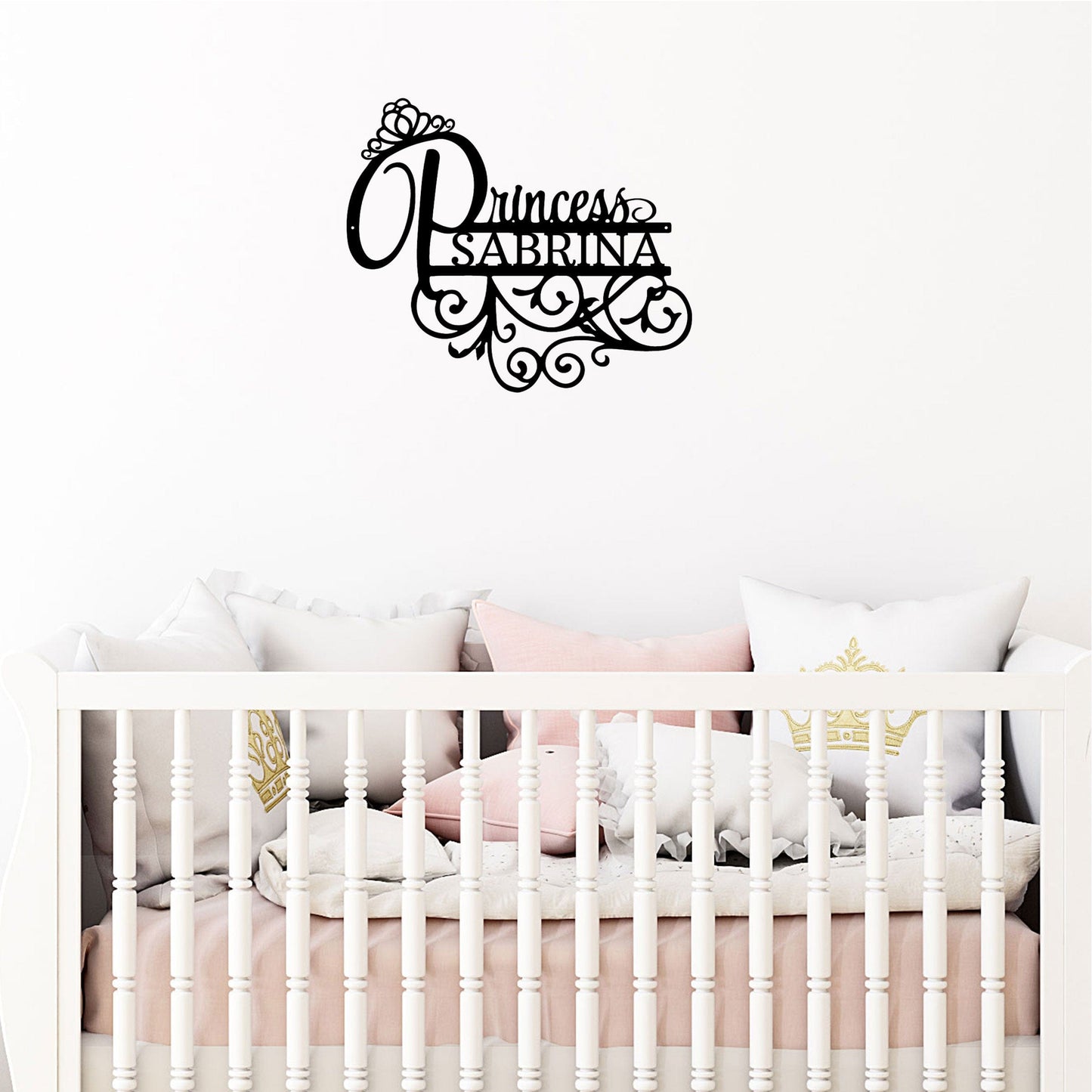 Personalized Princess Name Metal Sign Girls Room Decor Custom Name Wall Art Princess Nursery Decor Baby Girl Room Sign