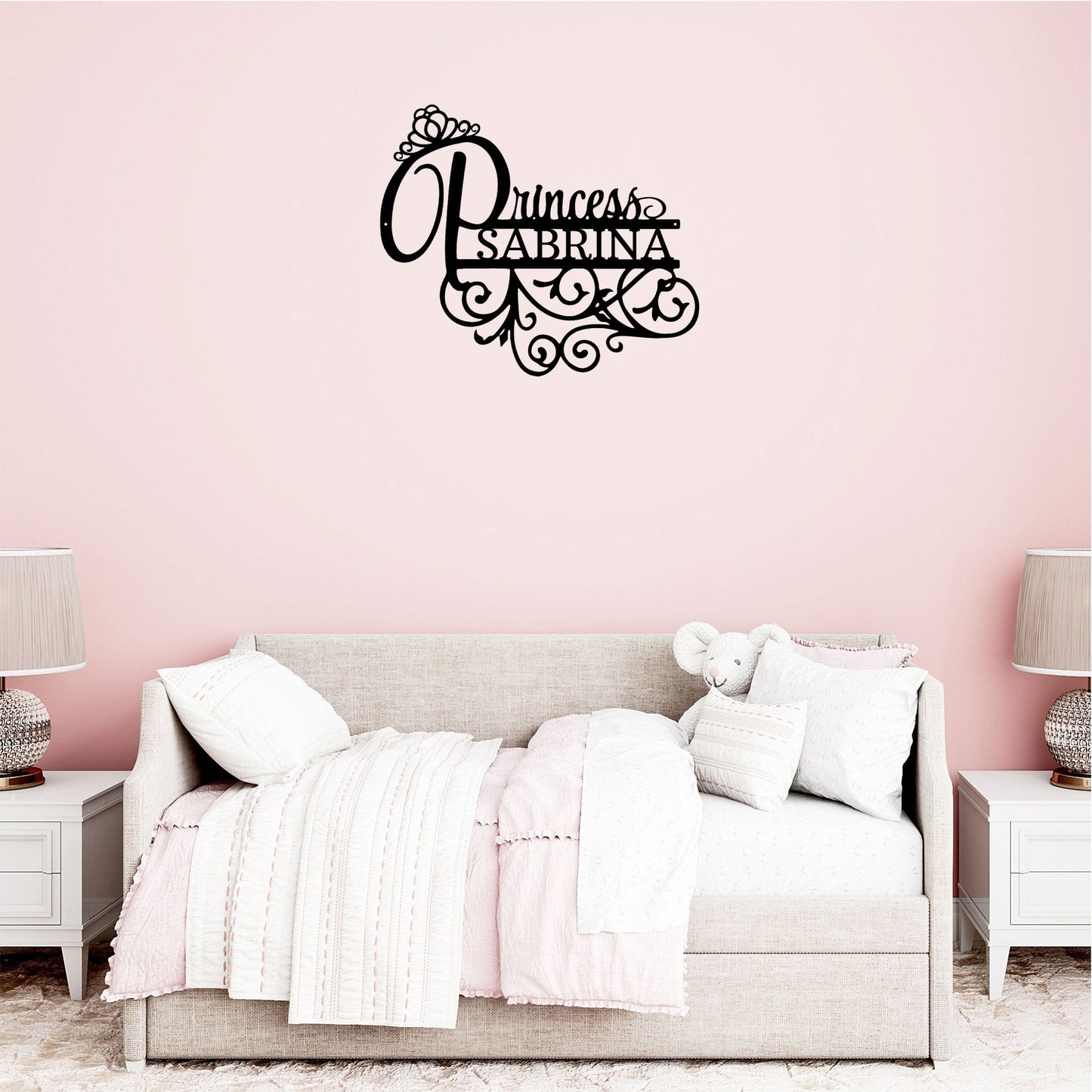 Personalized Princess Name Metal Sign Girls Room Decor Custom Name Wall Art Princess Nursery Decor Baby Girl Room Sign