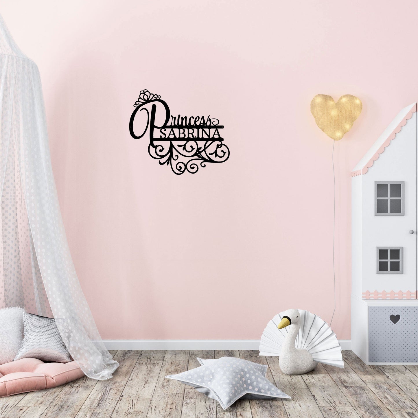 Personalized Princess Name Metal Sign Girls Room Decor Custom Name Wall Art Princess Nursery Decor Baby Girl Room Sign