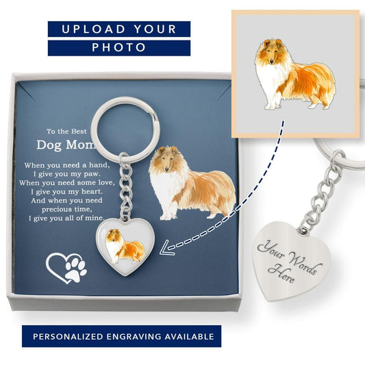 Best Dog Mom Custom Photo and Engraved Heart Pendant Keychain