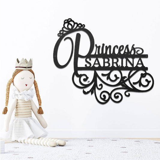 Personalized Princess Name Metal Sign Girls Room Decor Custom Name Wall Art Princess Nursery Decor Baby Girl Room Sign