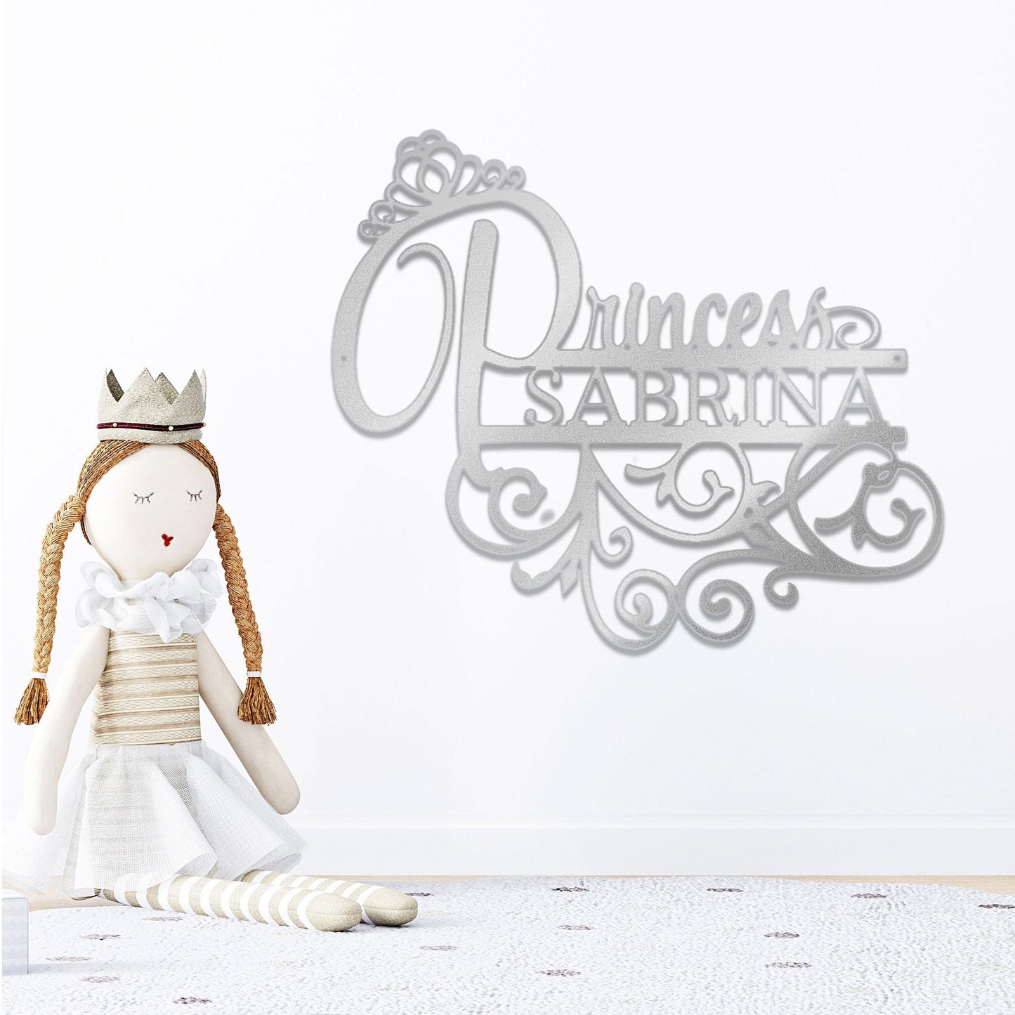 Personalized Princess Name Metal Sign Girls Room Decor Custom Name Wall Art Princess Nursery Decor Baby Girl Room Sign