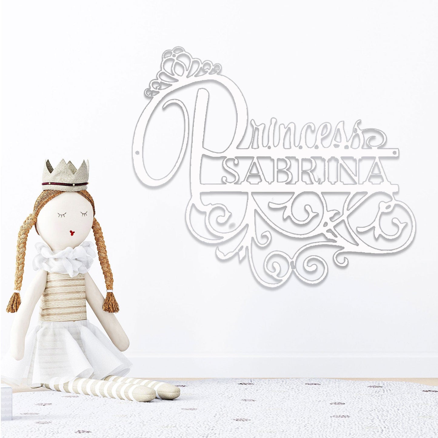 Personalized Princess Name Metal Sign Girls Room Decor Custom Name Wall Art Princess Nursery Decor Baby Girl Room Sign