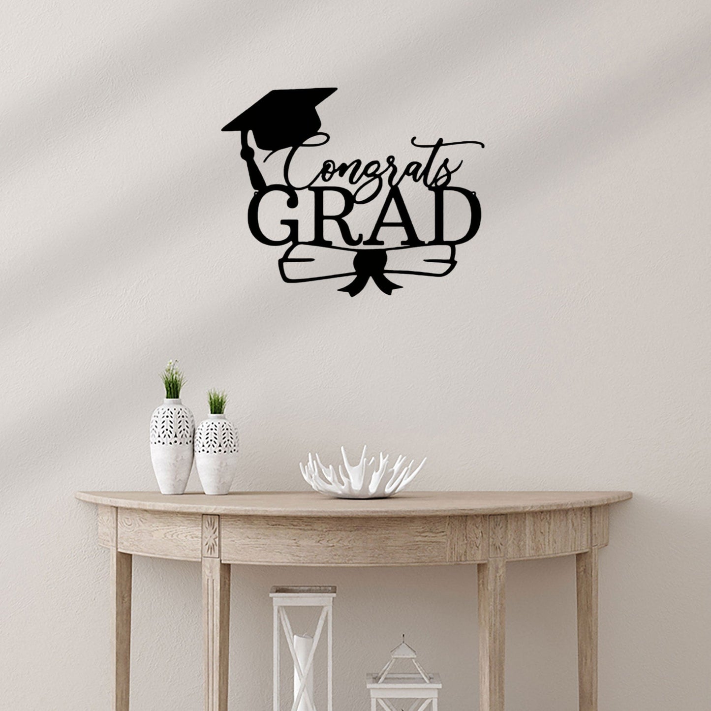Congrats Grad Metal Wall Art Sign – Graduation Cap Diploma Steel Decor – Graduation Party Decor – Senior Gift Idea – Outdoor Metal Sign
