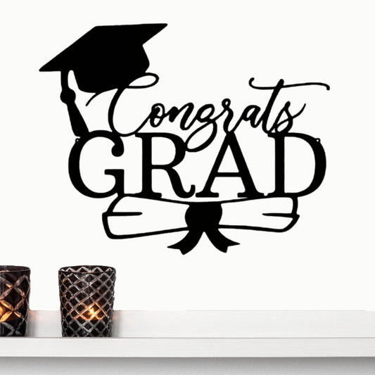 Congrats Grad Metal Wall Art Sign – Graduation Cap Diploma Steel Decor – Graduation Party Decor – Senior Gift Idea – Outdoor Metal Sign
