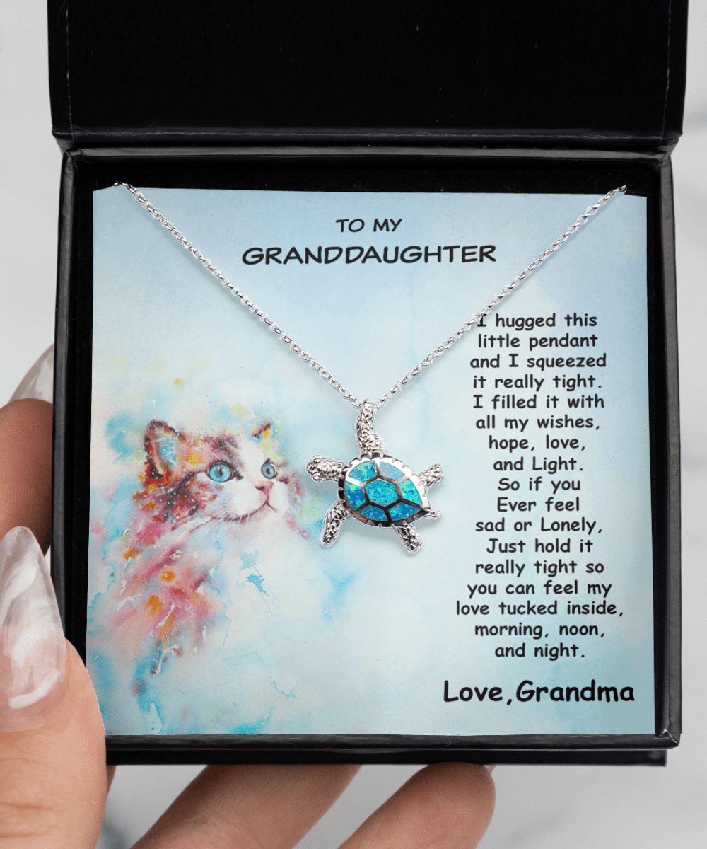 Granddaughter Opal Silver Sea Turtle Necklace