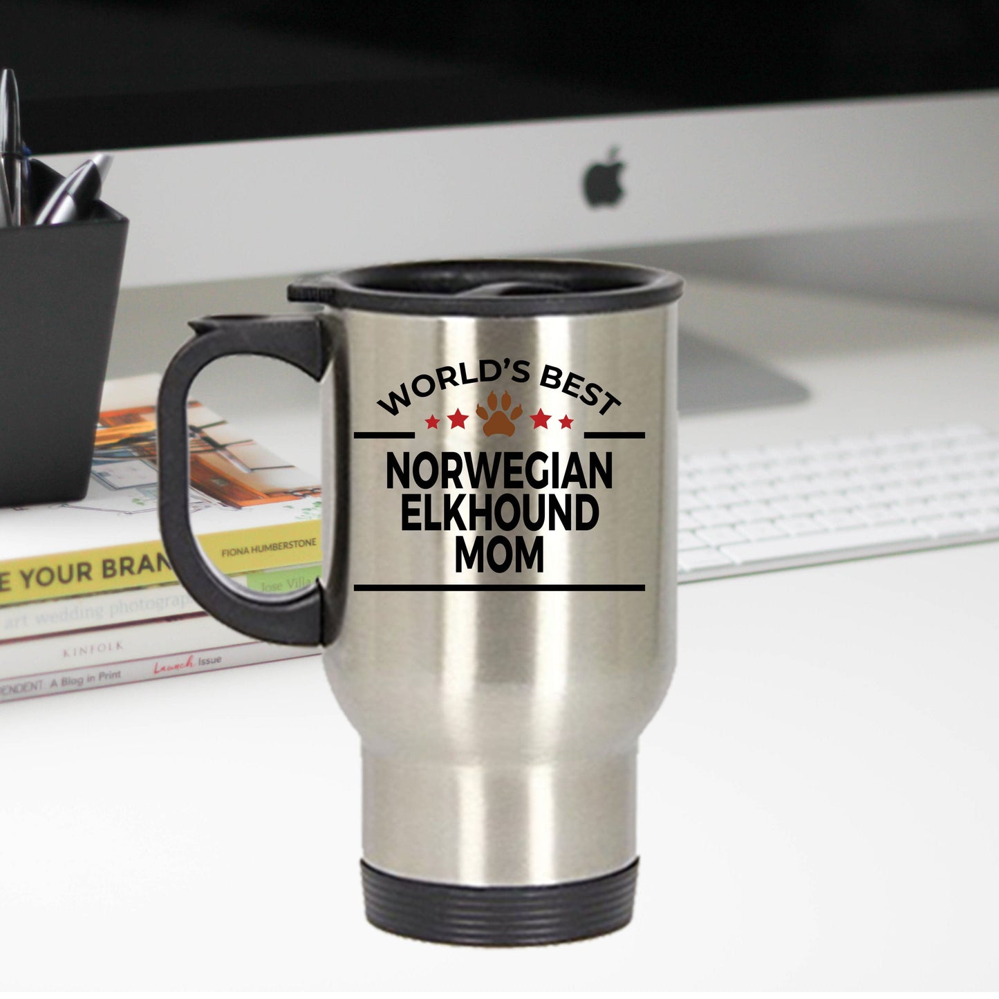 Norwegian Elkhound Dog Mom Travel Coffee Mug