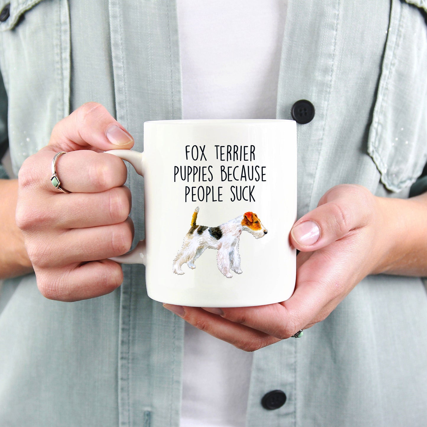 Fox Terrier Puppies Because People Suck Funny Ceramic Coffee Mug