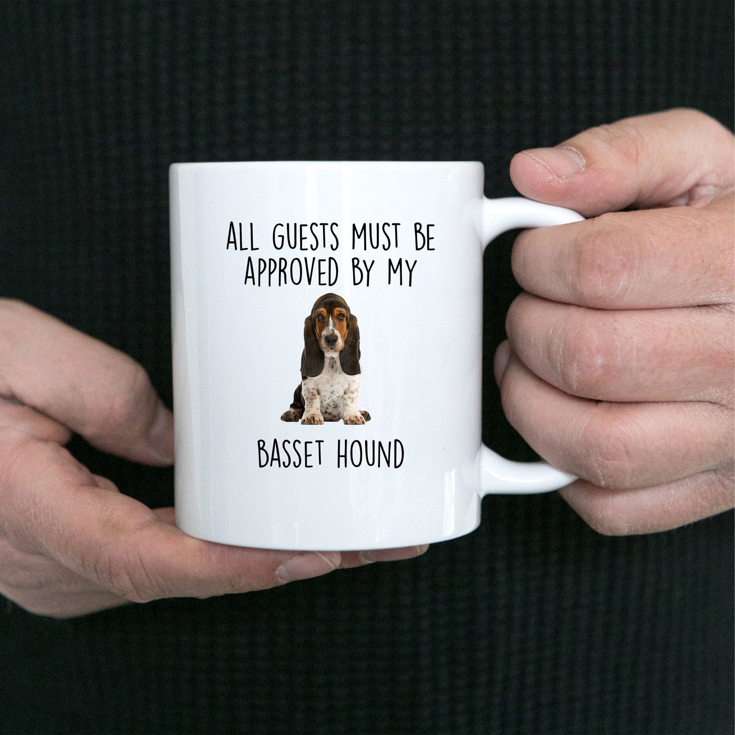 Funny Basset Hound Dog Custom Ceramic Coffee Mug - Guests Must be Approved