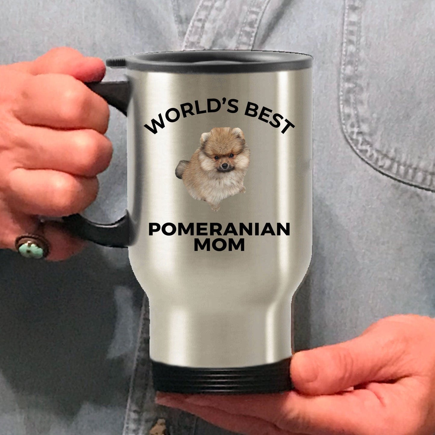Pomeranian Puppy Dog Mom Travel Coffee Mug