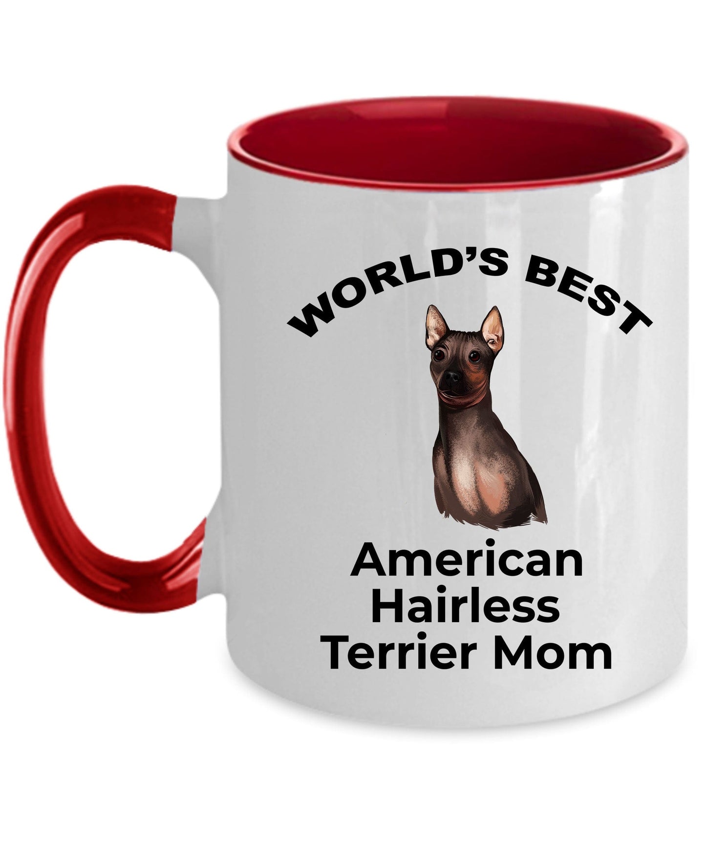 American Hairless Terrier Best Mom Coffee Mug - white, pink, black red and navy two tone