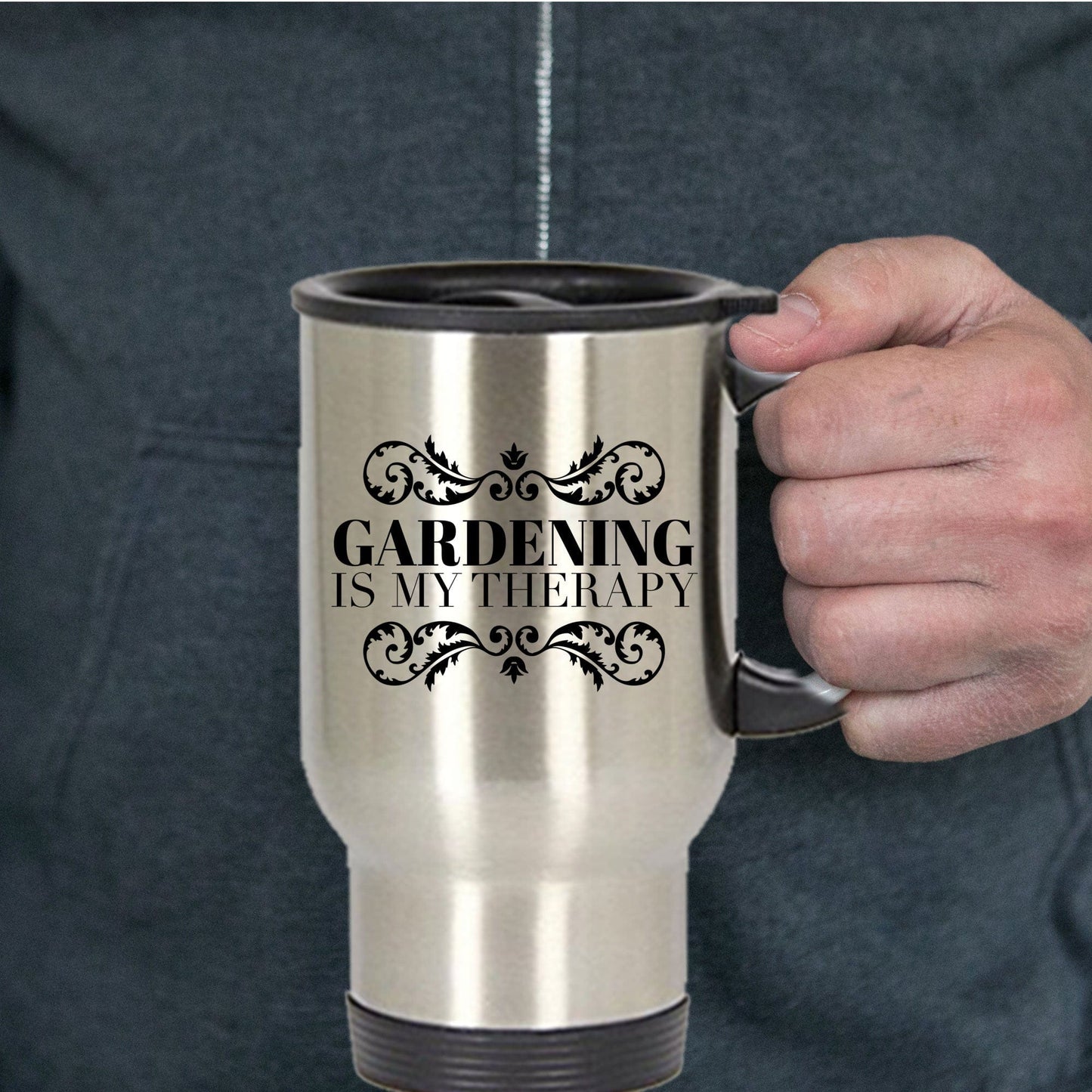 Gift for Gardener Steel Travel Coffee Mug Gardening Is My Therapy